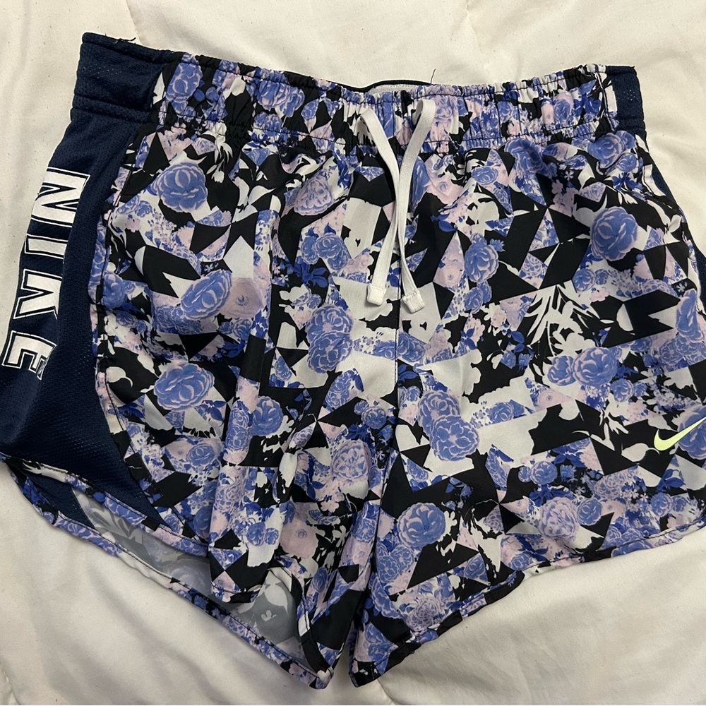 Nike Girls Floral Athletic Shorts - Navy and Lavender